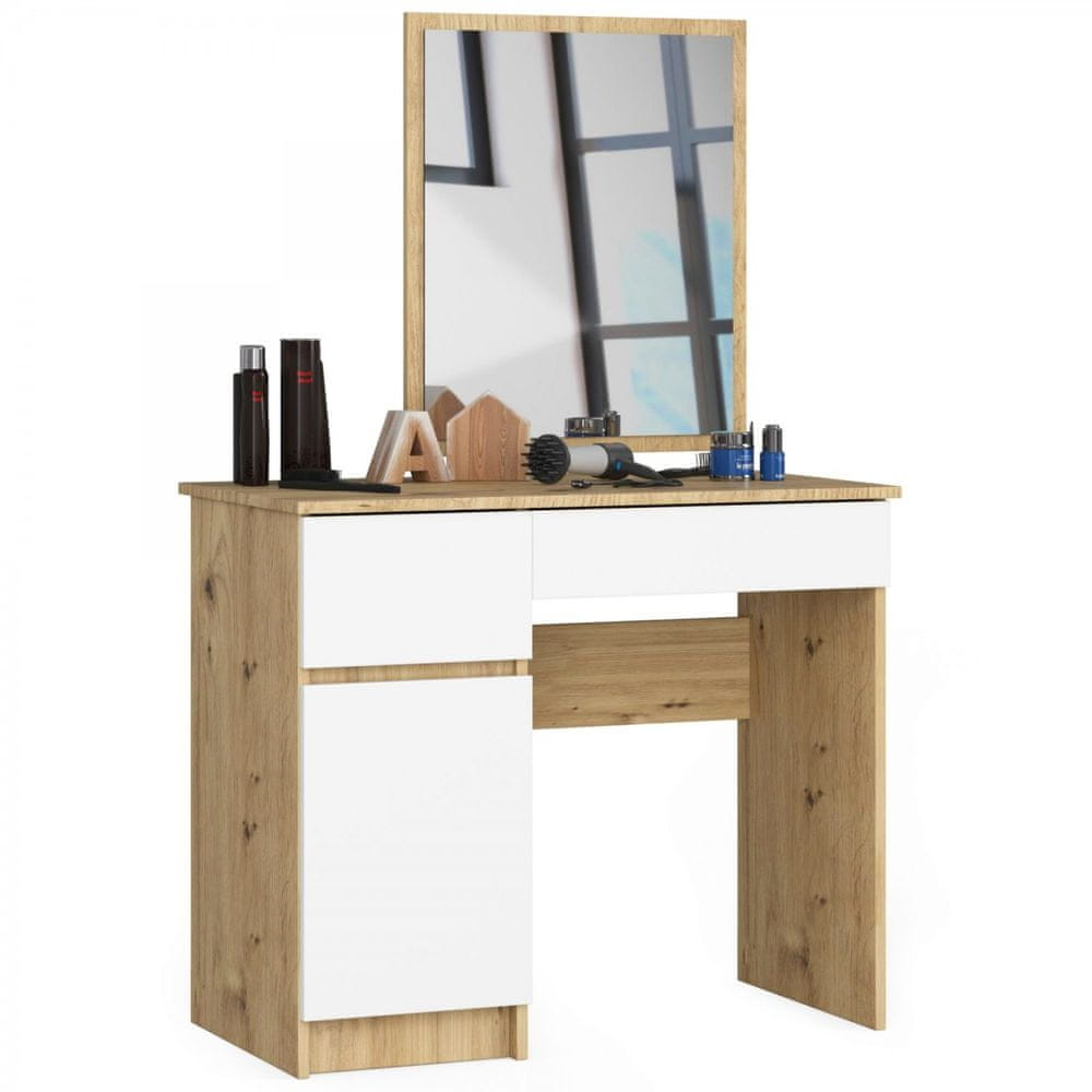 Akord Kozmetický stolík so zrkadlom P-2/SL dub artisan/biely ľavý
